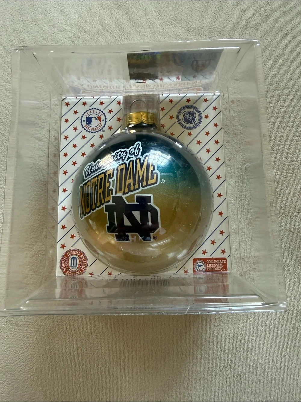 University of Notre Dame Gradient Glass Ornament - NEW in packaging